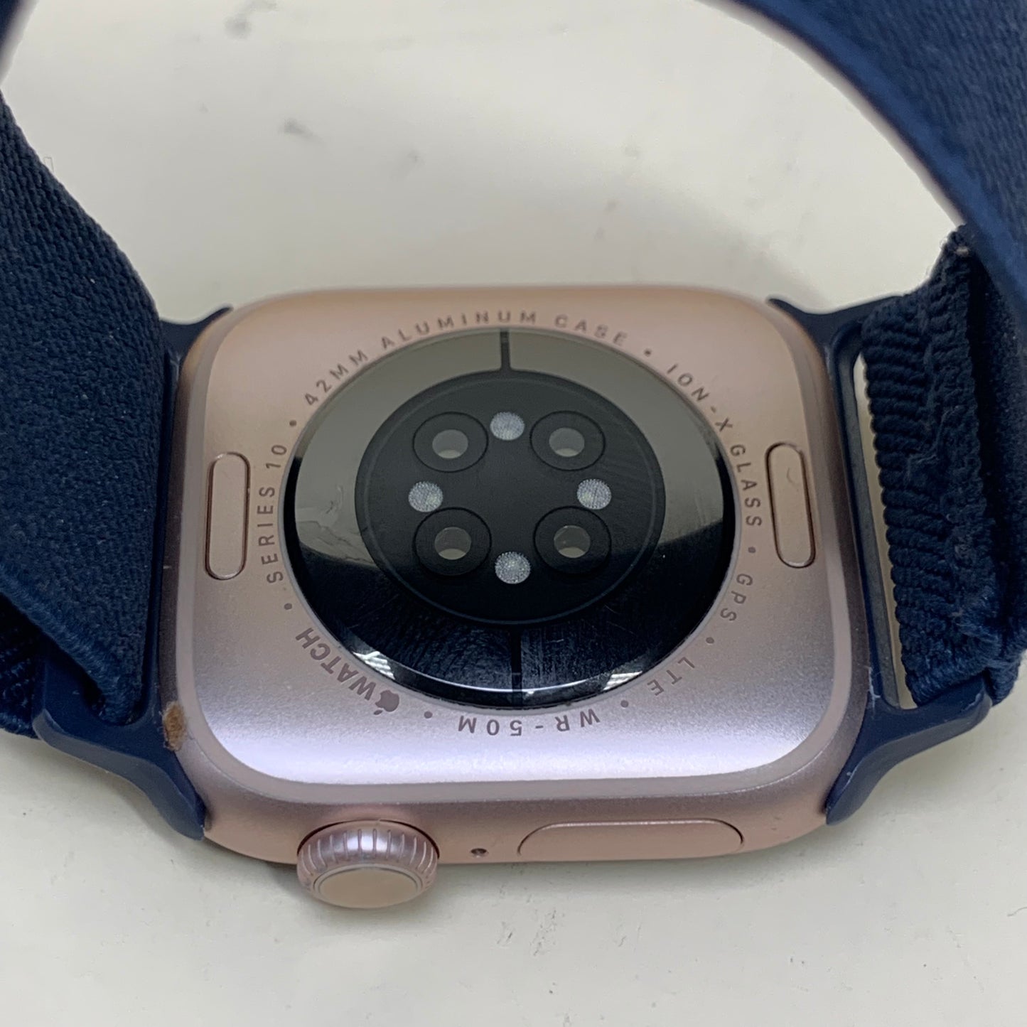 GPS Only Apple Watch Series 10 42MM Rose Gold Aluminum Blue Sport Loop A3001