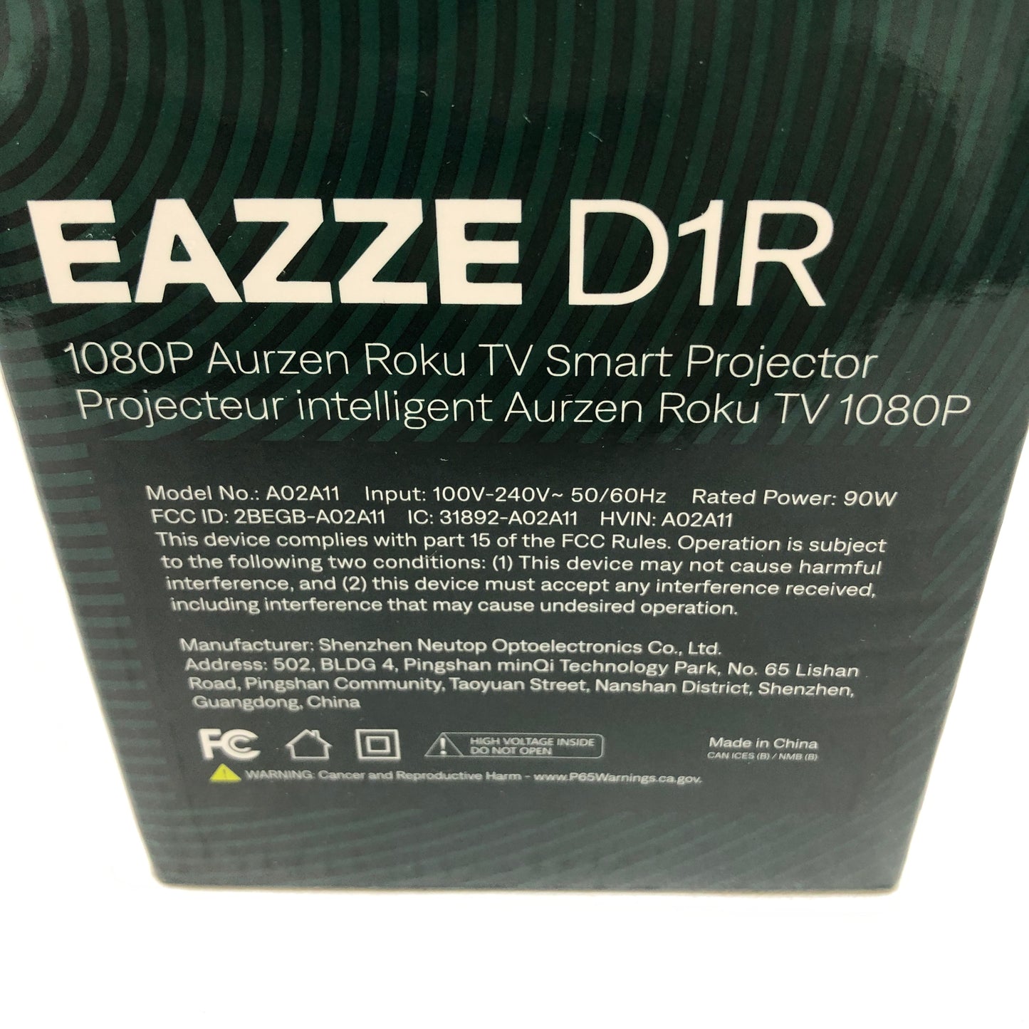 New Aurzen EAZZE D1R 1920 x 1080 330 ANSI Lumens Smart Projector A01A11