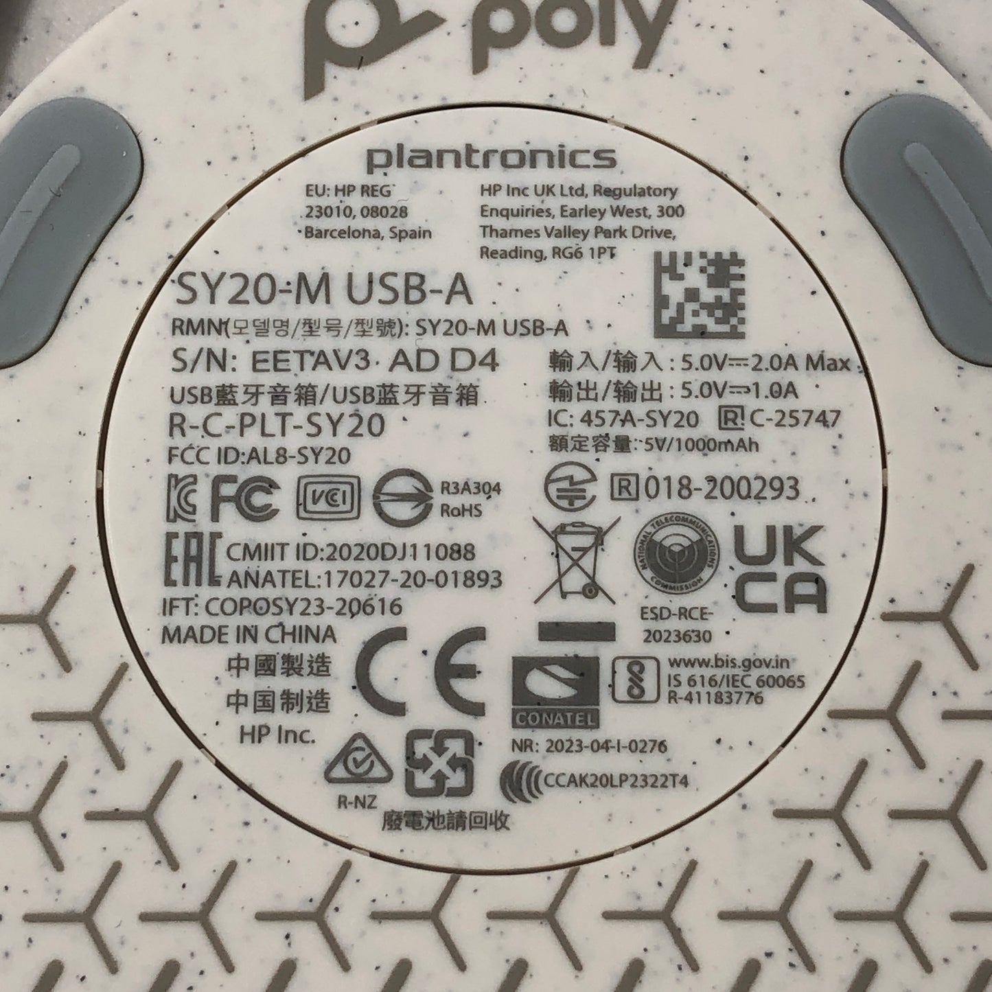 Plantronic PolySync 20 USB-C,USB-A Bluetooth Portable Speakerphone Gray