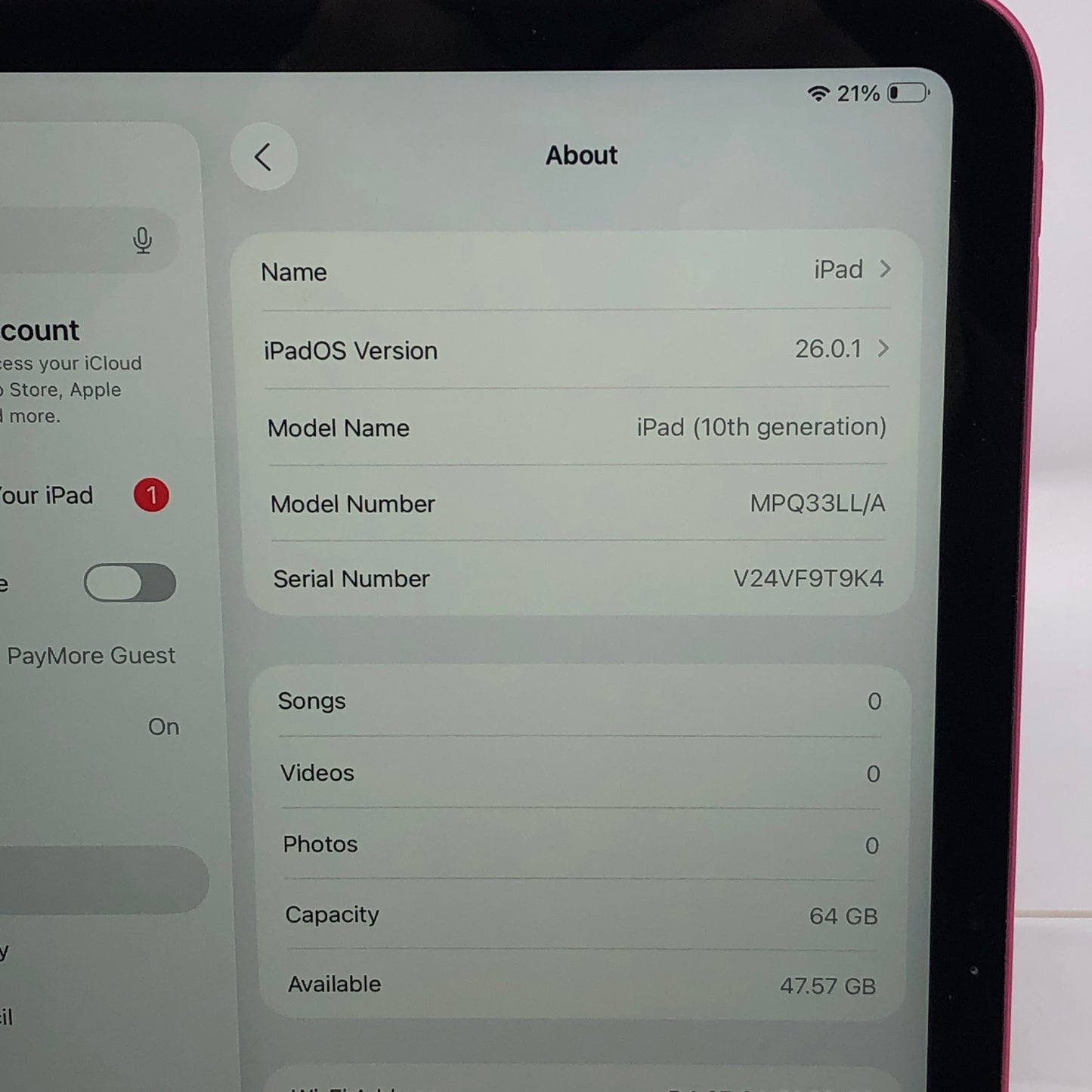 WiFi Only Apple iPad 10th Gen 64GB Pink MPQ33LL/A