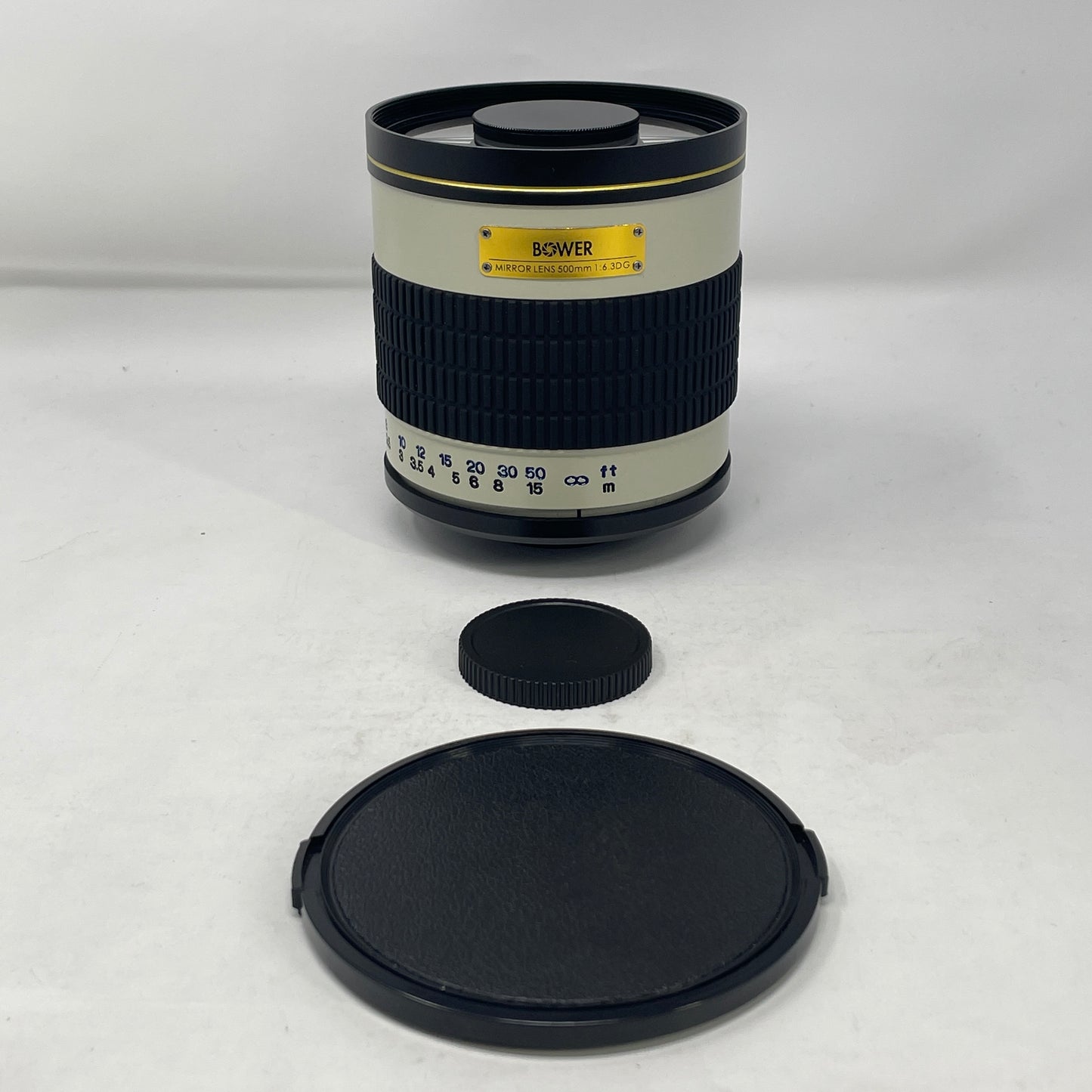 Bower 500mm f/6.3 Manual Telephoto Mirror Lens w/ Caps White/Gold Accent