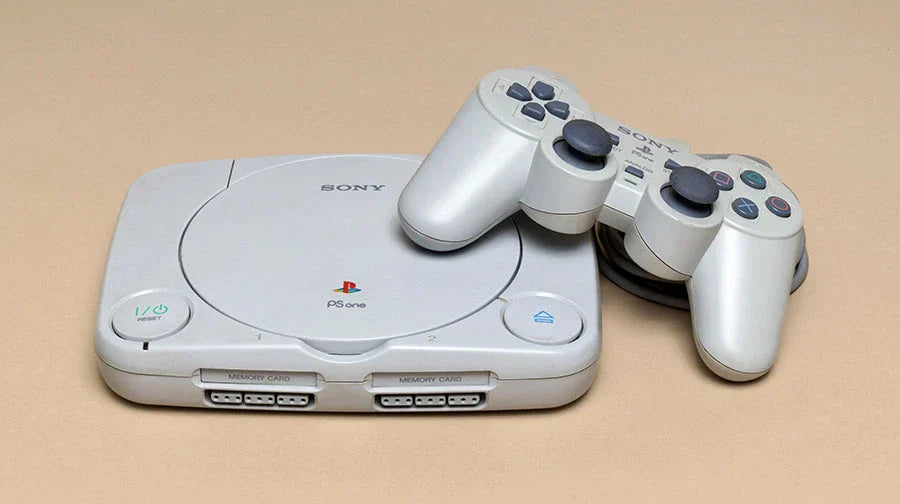 Classic consoles like Nintendo 64 and PlayStation 2 are on display for sale.