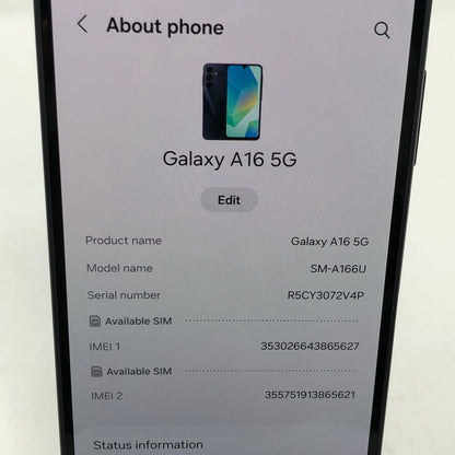 T-Mobile Samsung Galaxy A16 5G 4GB RAM 128GB SM-A166U Black