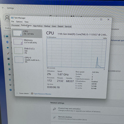 Small Crack Dell Inspiron 5400 24" AIO i5-1135G7 8GB RAM 512GB NVMe w/Power Cord