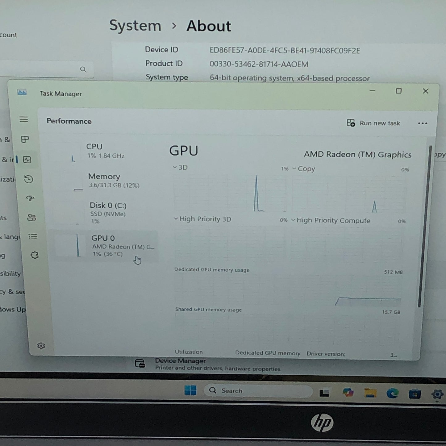 HP Laptop 255 G10 15.6" Ryzen 7 7730U 2.0GHz 32GB RAM 1TB SSD