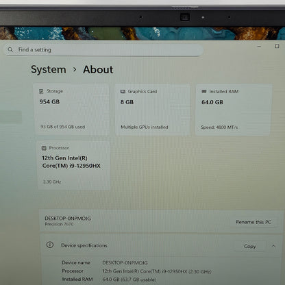 Dell Precision 7670 16" i9-12950HX 2.3GHz 64GB RAM 1TB SSD