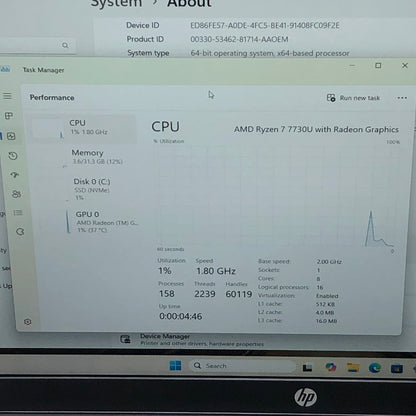 HP Laptop 255 G10 15.6" Ryzen 7 7730U 2.0GHz 32GB RAM 1TB SSD