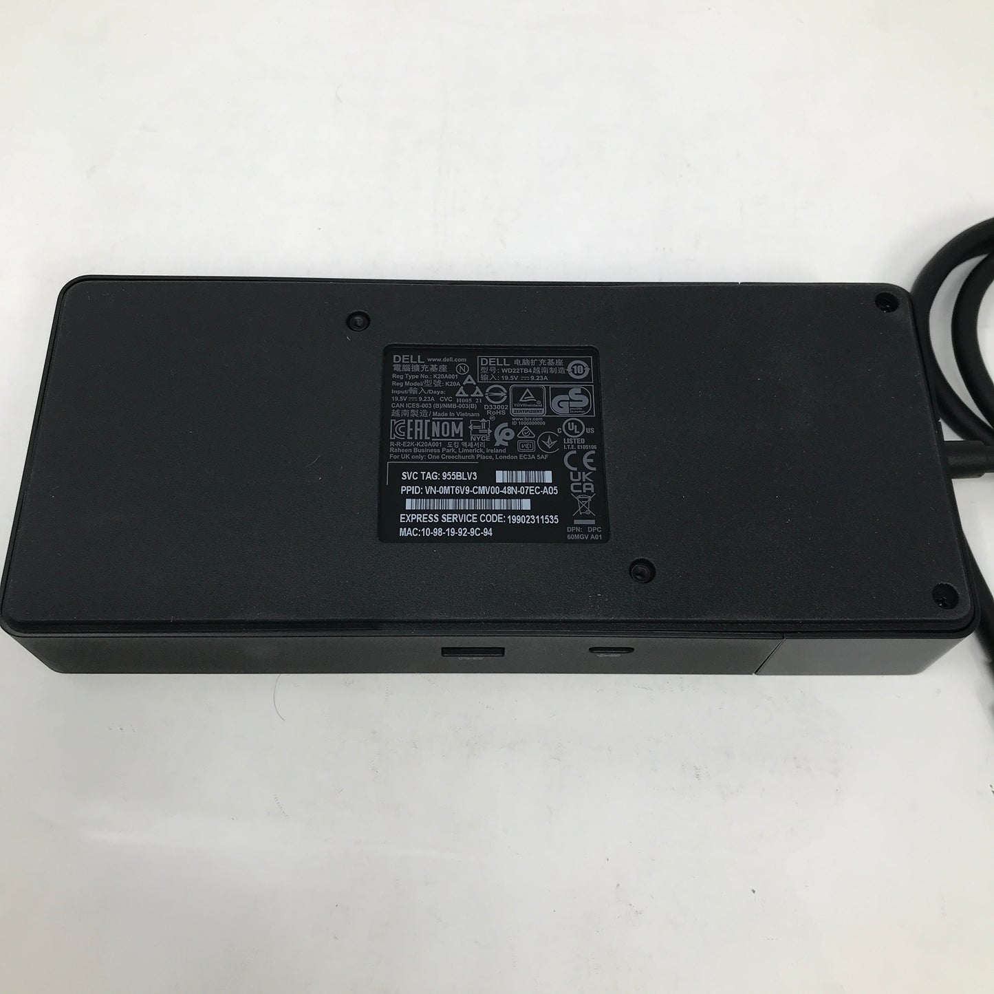 Dell WD22TB4 Thunderbolt Docking Station K20A