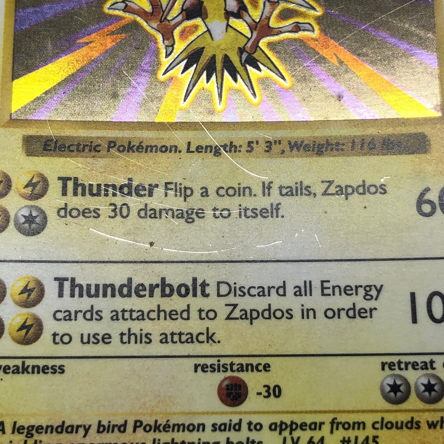 Pokémon TCG Base Set Zapdos (Shadowless) 30/102 Holo English