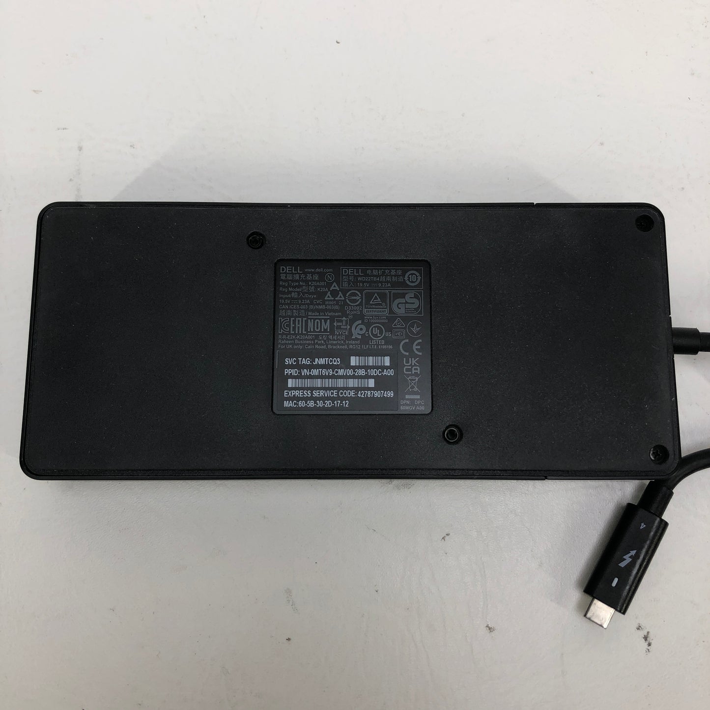 Dell WD22TB Thunderbolt Docking Station K20A001