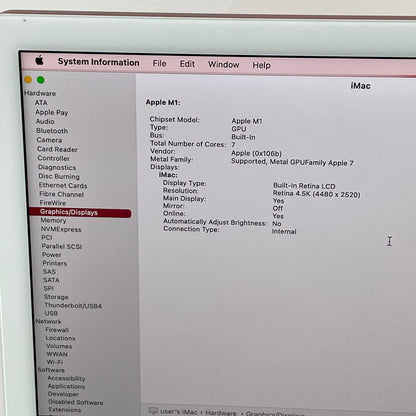 2021 Apple iMac 24" M1 3.2GHz 8GB RAM 256GB SSD Silver A2439 No Power Cord