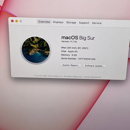 2021 Apple iMac 24" M1 3.2GHz 8GB RAM 256GB SSD Silver A2439 No Power Cord