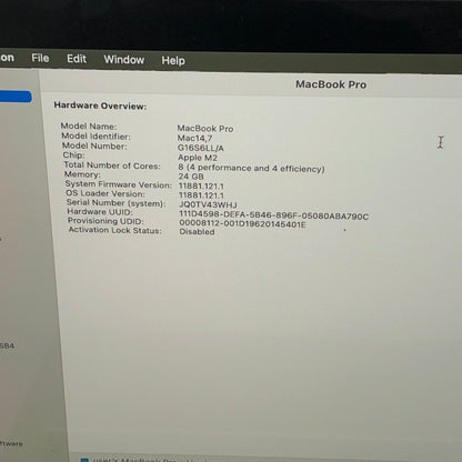 2022 Apple MacBook Pro 13.3" M2 8C GPU 3.5GHz 24GB RAM 1TB SSD A2338