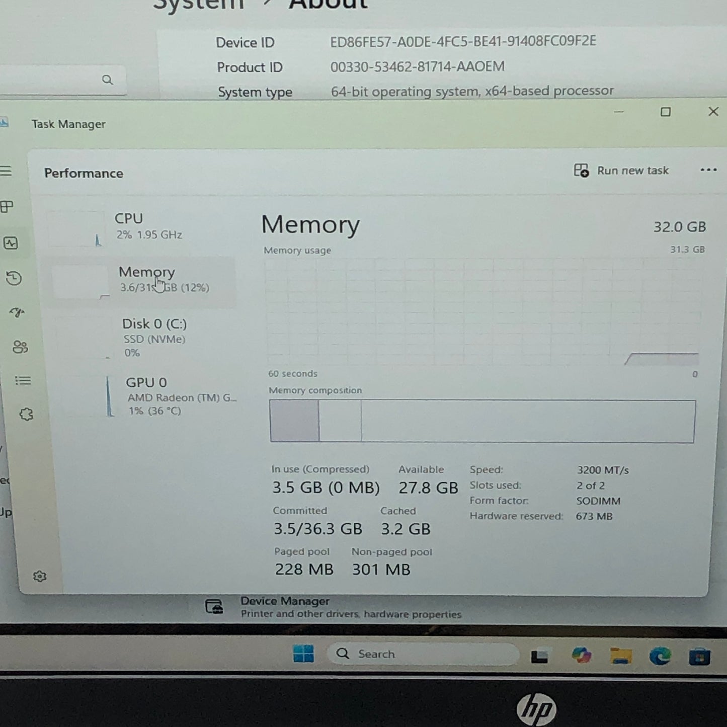 HP Laptop 255 G10 15.6" Ryzen 7 7730U 2.0GHz 32GB RAM 1TB SSD