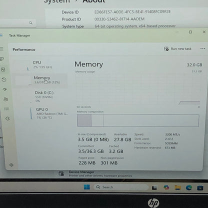 HP Laptop 255 G10 15.6" Ryzen 7 7730U 2.0GHz 32GB RAM 1TB SSD