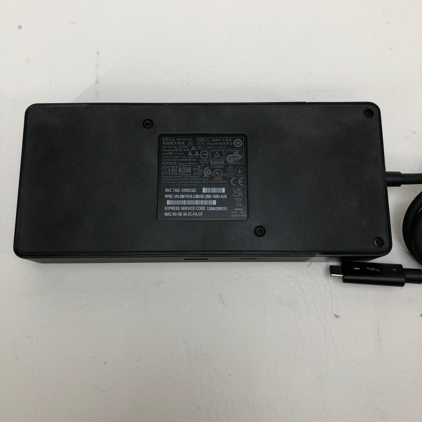 Dell WD22TB4 Thunderbolt Dock Docking Station K20A001