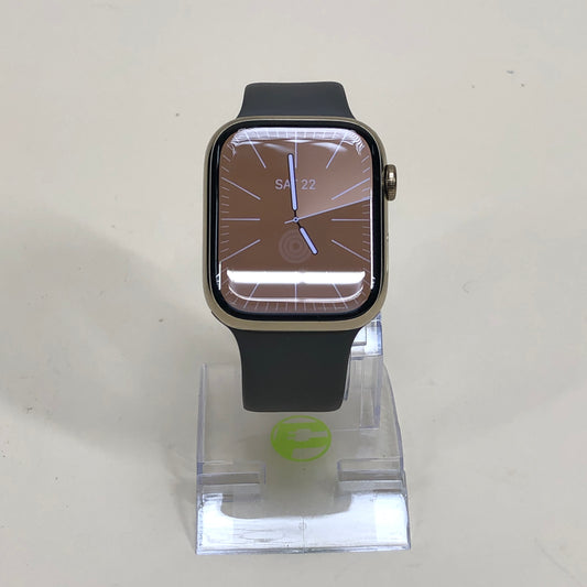 GPS Only Apple Watch Series 9 45MM Gold Stainless Steel Black Sport Band A2984