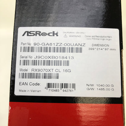 AsRock Radeon RX 9070 XT 16GB GDDR6 Graphics Card RX9070XTCL 16GB