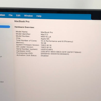 2025 Apple MacBook Pro 14" M5 10C GPU 4.6GHz 16GB RAM 1TB SSD MDE14LL/A