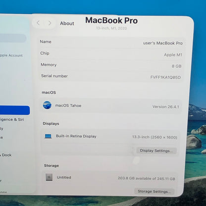 2020 Apple MacBook Pro 13.3" M1 7C GPU 3.2GHz 8GB RAM 256GB SSD MYD82LL/A