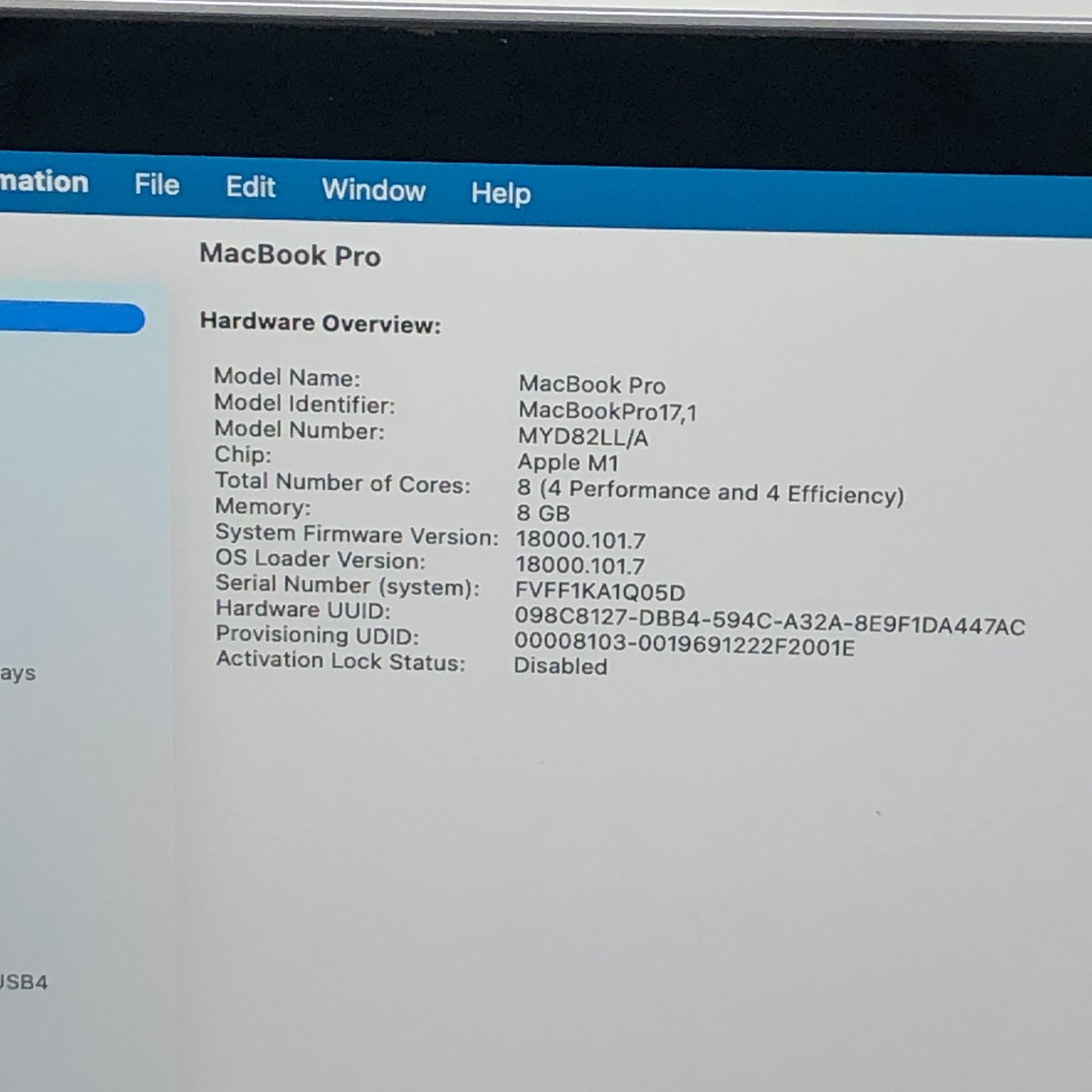 2020 Apple MacBook Pro 13.3" M1 7C GPU 3.2GHz 8GB RAM 256GB SSD MYD82LL/A