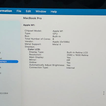 2020 Apple MacBook Pro 13.3" M1 7C GPU 3.2GHz 8GB RAM 256GB SSD MYD82LL/A
