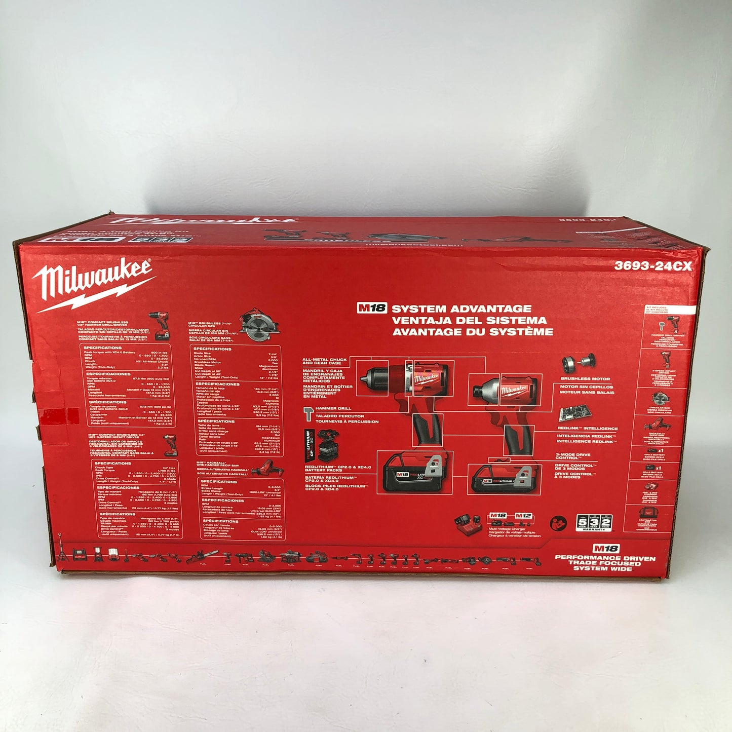 New Milwaukee 3693-24CX M18 18V Power Tool Combo Kit