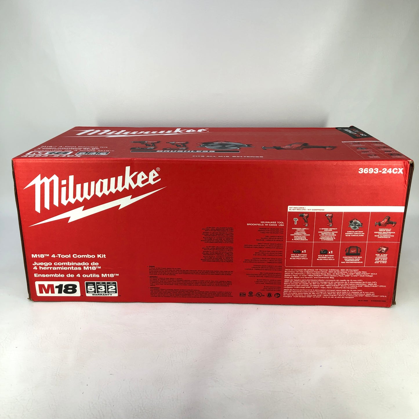New Milwaukee 3693-24CX M18 18V Power Tool Combo Kit