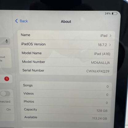 WiFi Only Apple iPad 11" (A16) 128GB Blue MD4A4LL/A