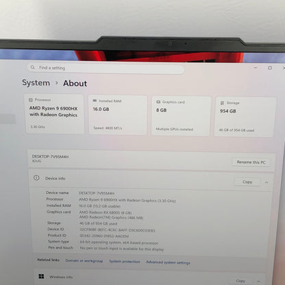 Lenovo Legion S7 7V95M4H 16" Ryzen 9 6900HX 3.3GHz 16GB RAM 1TB SSD AMD Radeon RX 6800S
