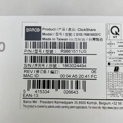 Barco Clickshare C-10 Wireless Presentation System R9861511US