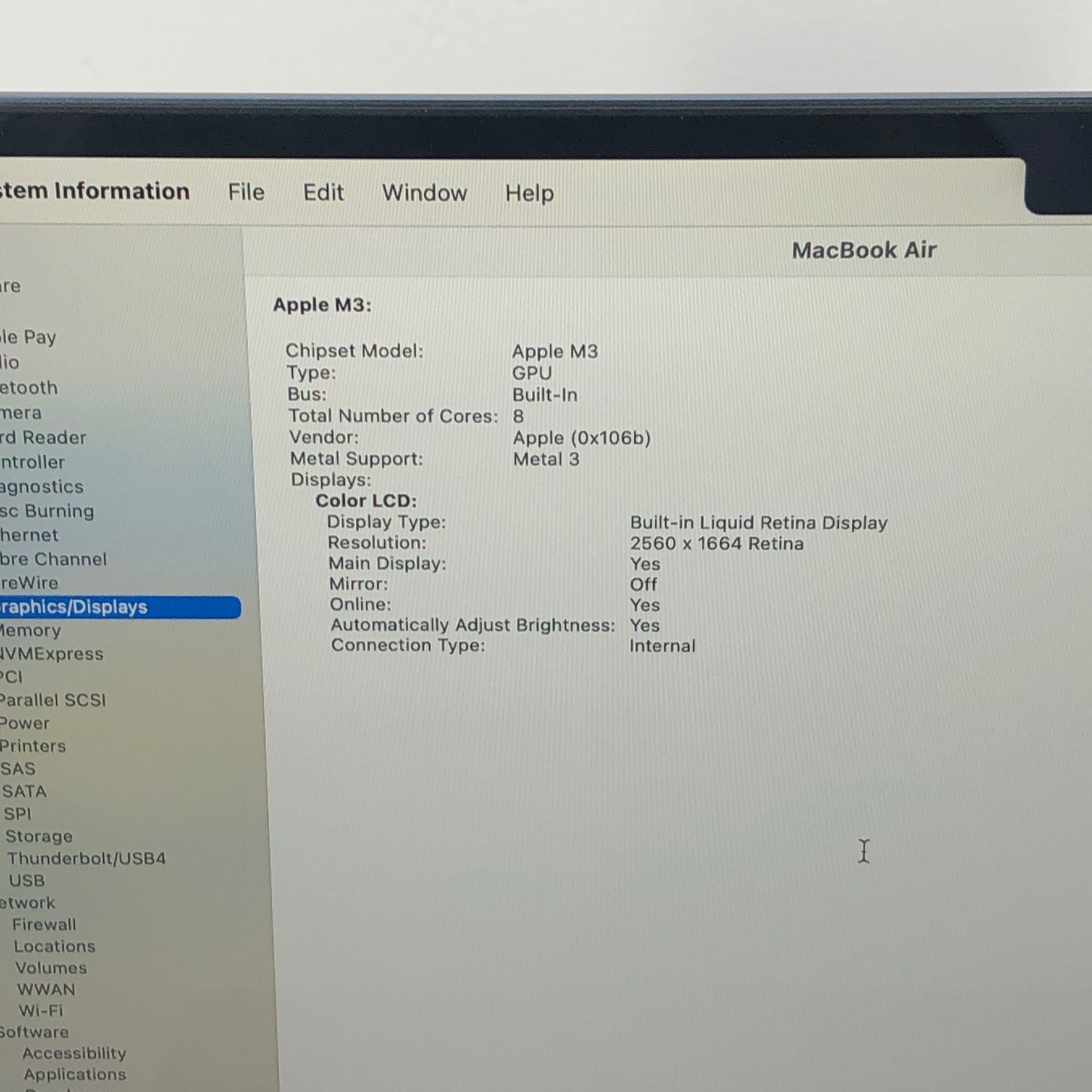 2024 Apple MacBook Air 13.6" M3 8C GPU 4.0GHz 8GB RAM 256GB SSD MRXV3LL/A