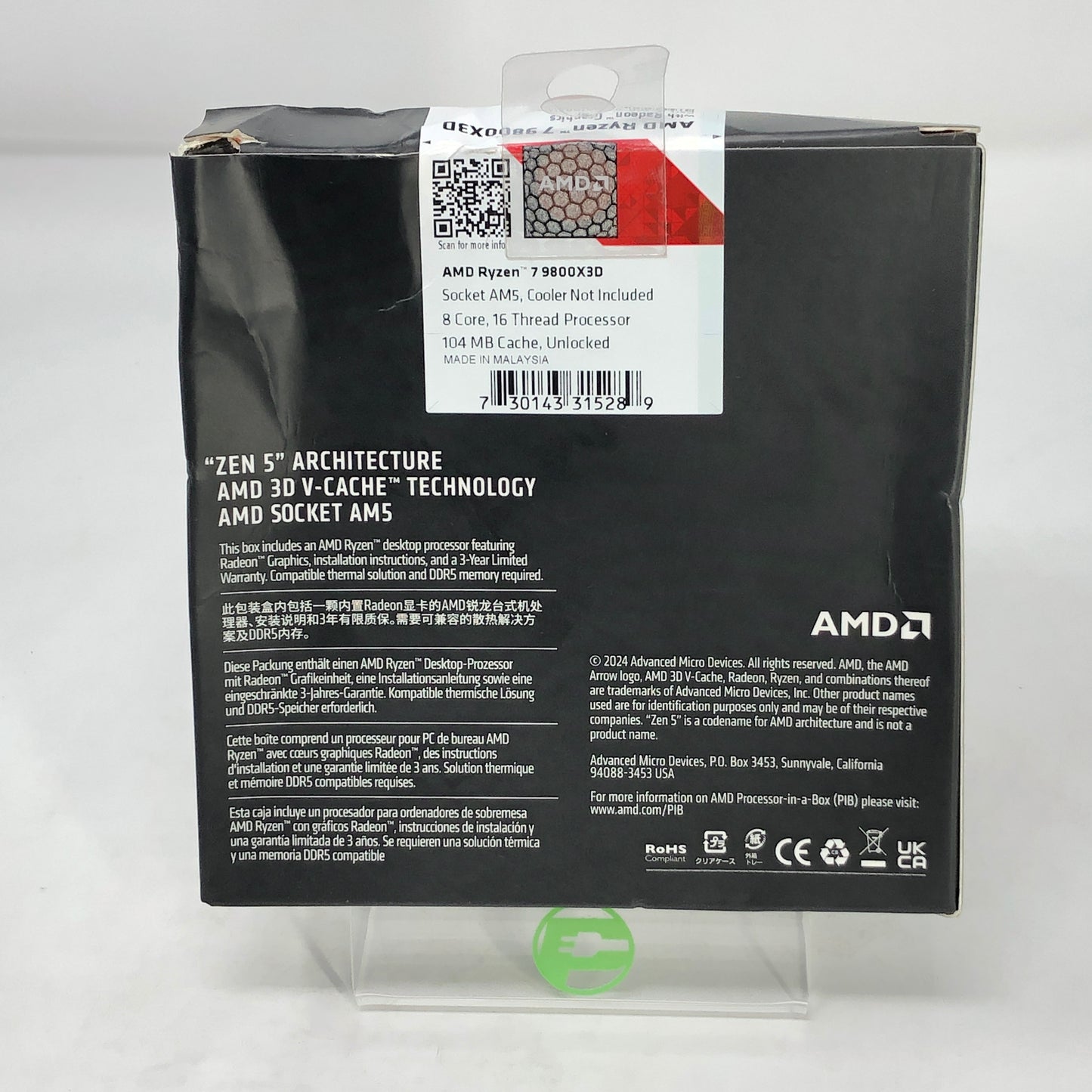 New AMD Ryzen 7 9800X3D 4.70GHz 8 Core 100-100001084WOF 16 Thread AM5