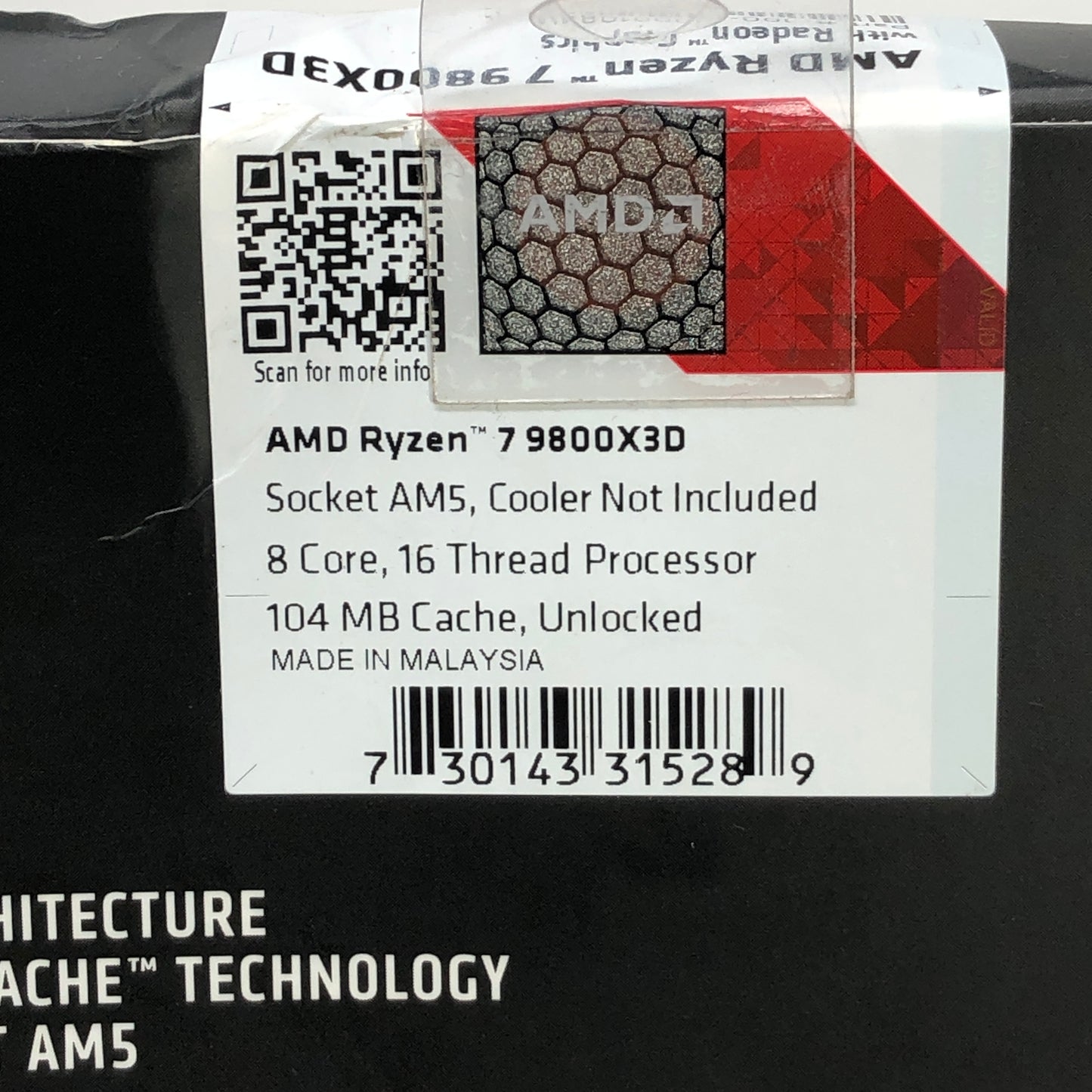 New AMD Ryzen 7 9800X3D 4.70GHz 8 Core 100-100001084WOF 16 Thread AM5