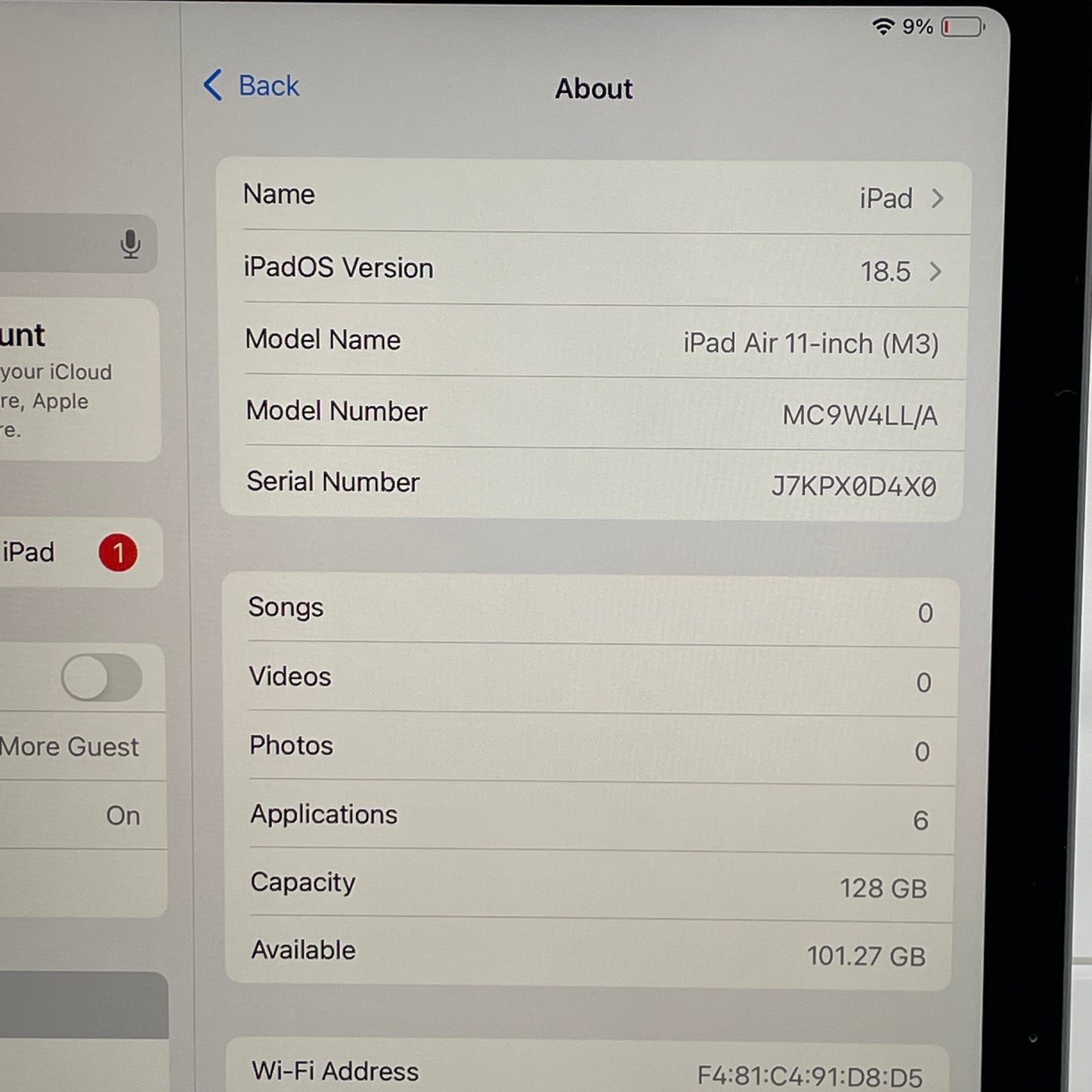 WiFi Only Apple iPad Air 11" M3 128GB Space Gray MC9W4LL/A