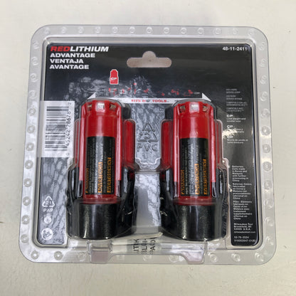 New Milwaukee 48-11-2411 M12 12V Lithium-Ion Compact Battery 2 Pack