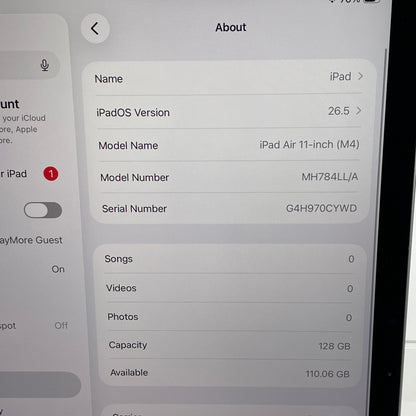 WiFi Only Apple iPad Air 11" M4 128GB Space Gray MH784LL/A