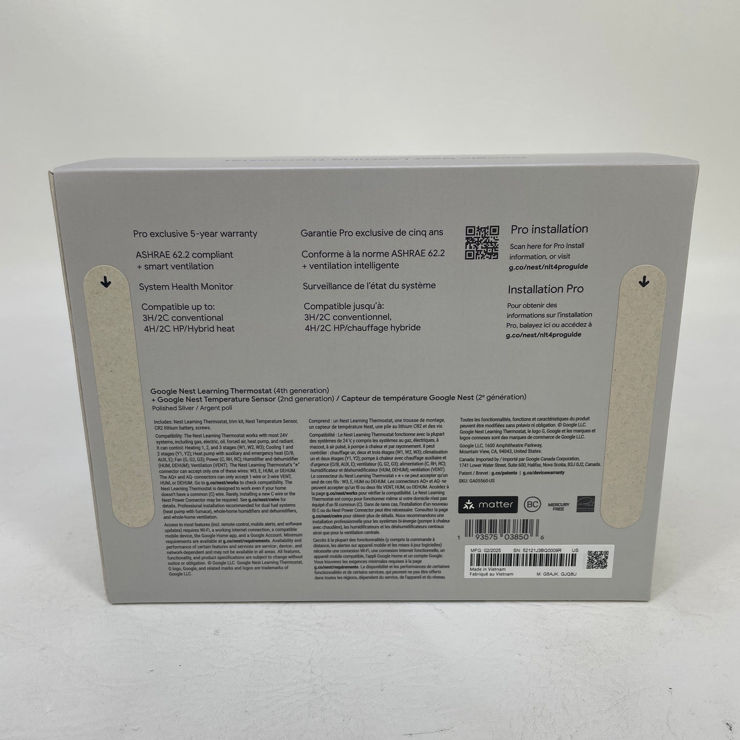New Google Nest Learning Thermostat Smart Thermostat GA05560-US