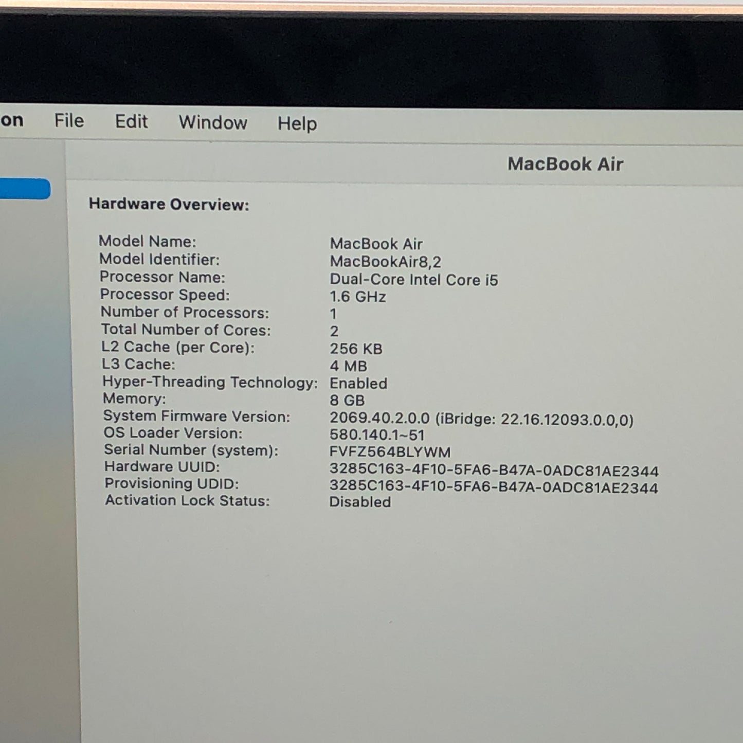2019 Apple MacBook Air 13.3" i5 1.6GHz 8GB RAM 256GB SSD Gold A1932