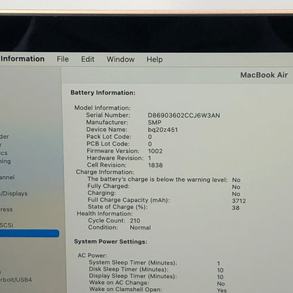 2019 Apple MacBook Air 13.3" i5 1.6GHz 8GB RAM 256GB SSD Gold A1932