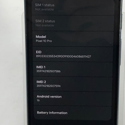 Factory Unlocked Google Pixel 10 Pro 1TB Obsidian GA09934