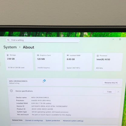 Shenzhen Kamrui WIN-ORORAK3MK05 N150 800Mhz 8GB RAM 256GB SSD
