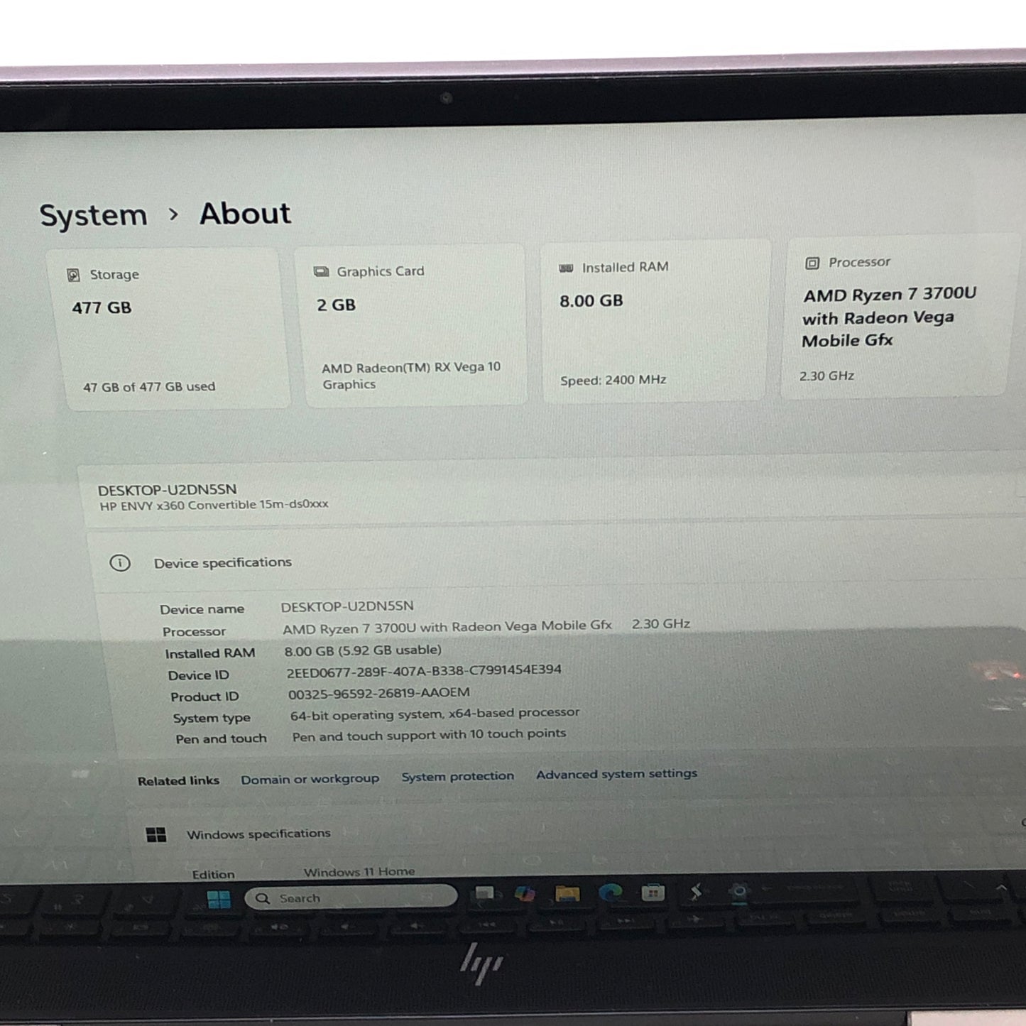 HP Envy x360 15M-DS0023DX 15.6" Ryzen 7 3700U 2.3GHz 8GB RAM 512GB SSD
