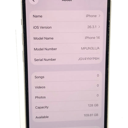 T-Mobile Apple iPhone 14 128GB Starlight MPUN3LL/A
