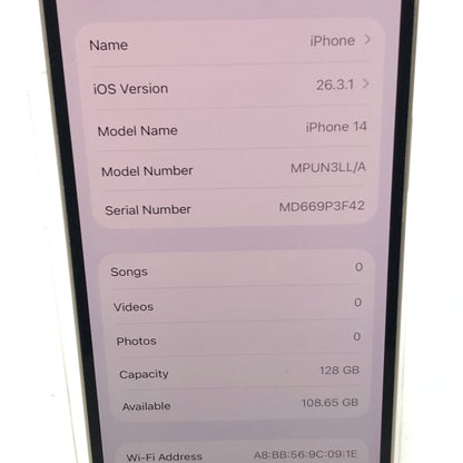 Factory Unlocked Apple iPhone 14 128GB Starlight MPUN3LL/A