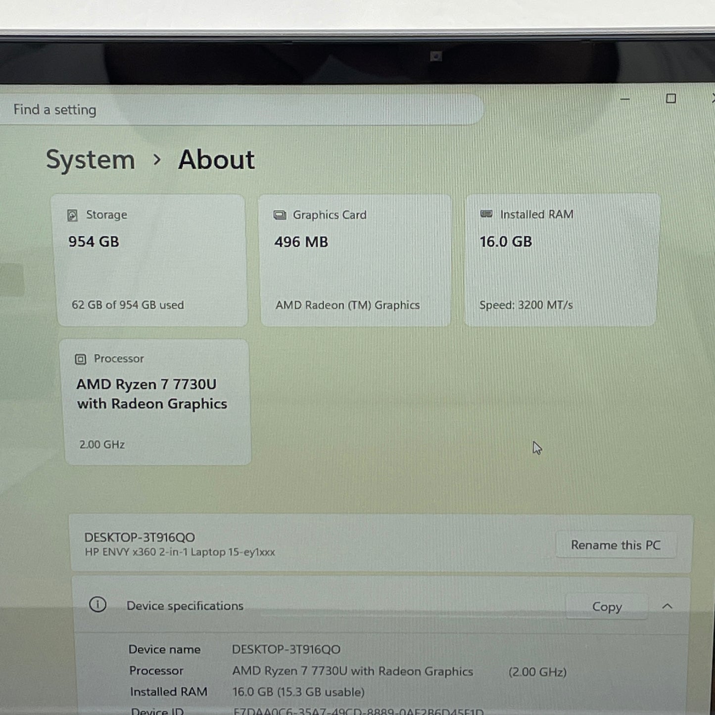 HP Envy x360 15-EY1045C1 15.6" Ryzen 7 7730U 2.0GHz 16GB RAM 1TB SSD