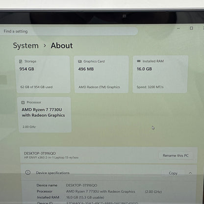 HP Envy x360 15-EY1045C1 15.6" Ryzen 7 7730U 2.0GHz 16GB RAM 1TB SSD