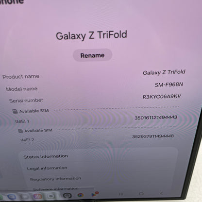 GSM Unlocked Samsung Galaxy Z Trifold 16GB RAM 512GB SM-F968N Graphite
