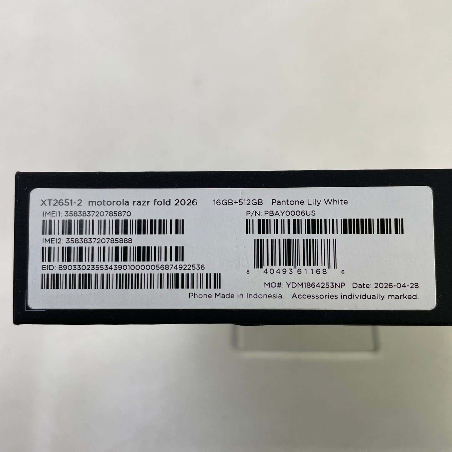 New Factory Unlocked Motorola Razr Fold 2026 512GB 16 Pantone Lily White 