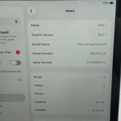 WiFi Only Apple iPad 9th Gen 64GB Silver MK2K3LL/A